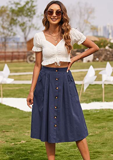 Damen Midi-Rock mit Knopfleiste und praktischen Taschen Drune