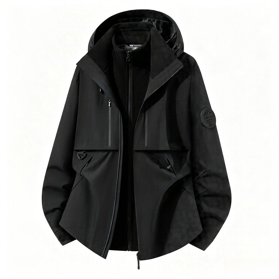 Herren dreilagige Softshell-Outdoorjacke mit herausnehmbarem Fleecefutter und Kapuze Drune