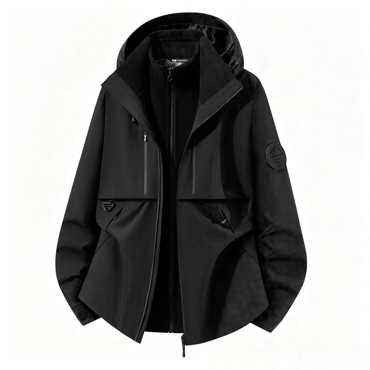 Herren dreilagige Softshell-Outdoorjacke mit herausnehmbarem Fleecefutter und Kapuze Drune