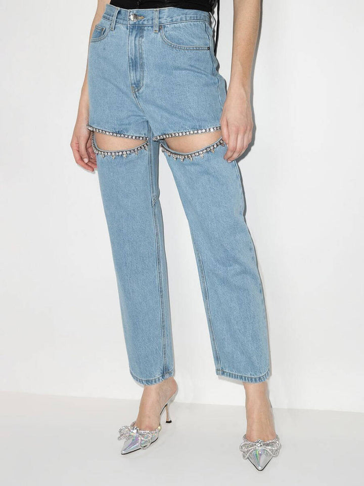 Damen Jeans mit ausgefallenem Cut-Out-Design und glitzernden Verzierungen Drune