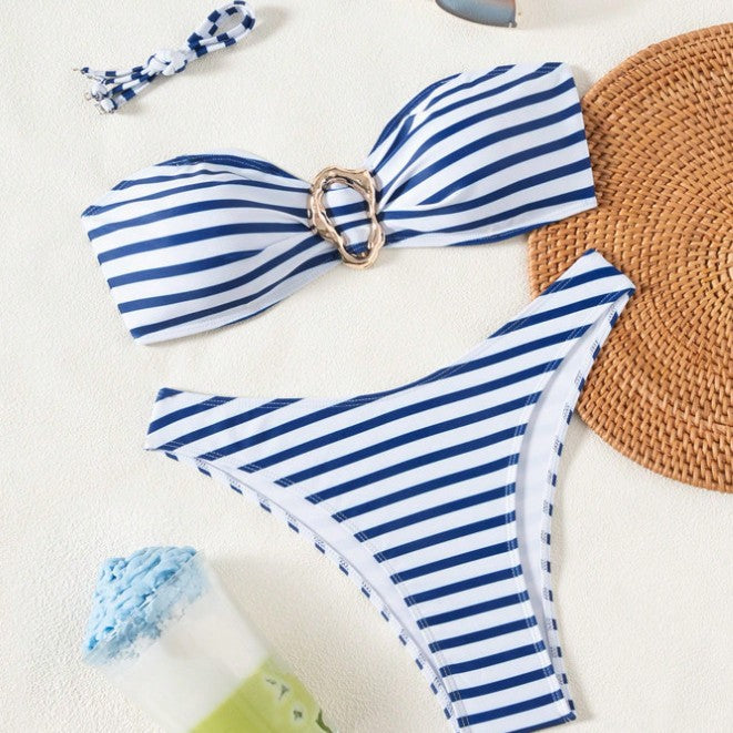 Damen Bandeau-Bikini mit dekorativem Verschluss Drune