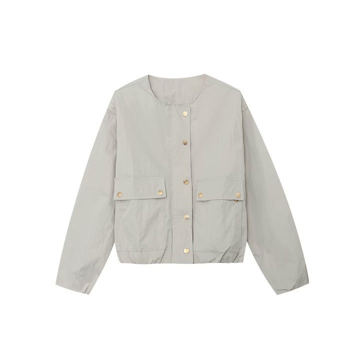 Damen nan leichte Utility-Blousonjacke mit Rundhalsausschnitt, Druckknopfleiste und großen aufgesetzten Pattentaschen Drune