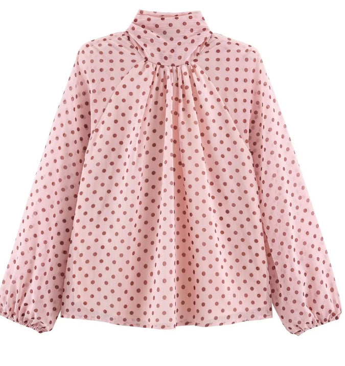 Damen 100+ Chiffonbluse mit Schleifenkragen, Puffärmeln und Tupfenprint Drune