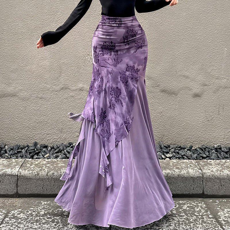 Damen Maxi-Rock mit floralem Design und asymmetrischem Schnitt Drune