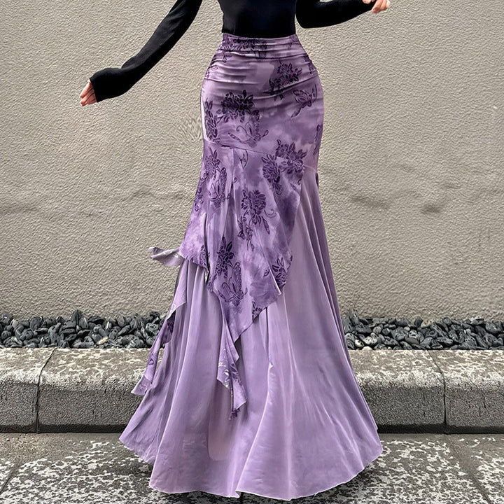 Damen Maxi-Rock mit floralem Design und asymmetrischem Schnitt Drune