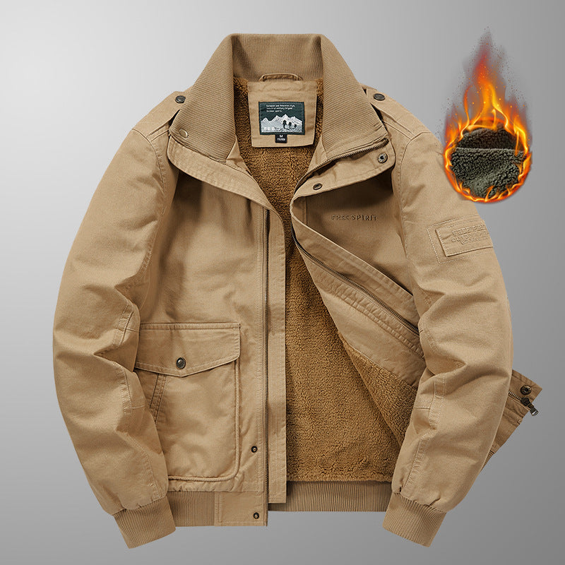 Herren Thermo-gefütterte Field‑Bomberjacke im Canvas‑Look mit Sherpa‑Innenfutter und Stehkragen Drune