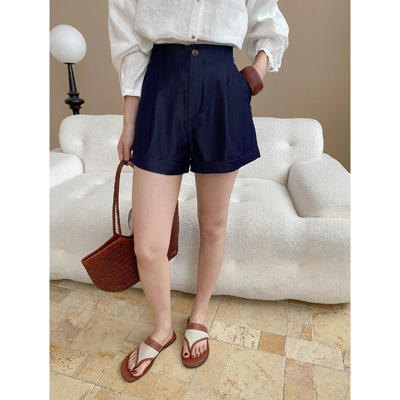 Damen lässige Shorts mit hohem Bund und praktischen Taschen Drune