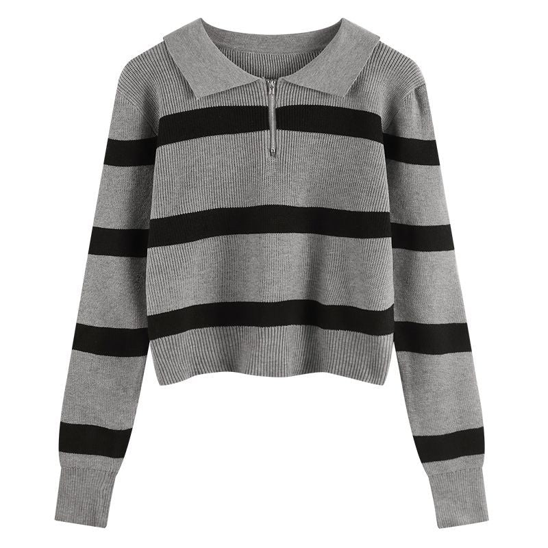 Damen Strickpullover mit Reißverschluss und Streifenmuster Drune