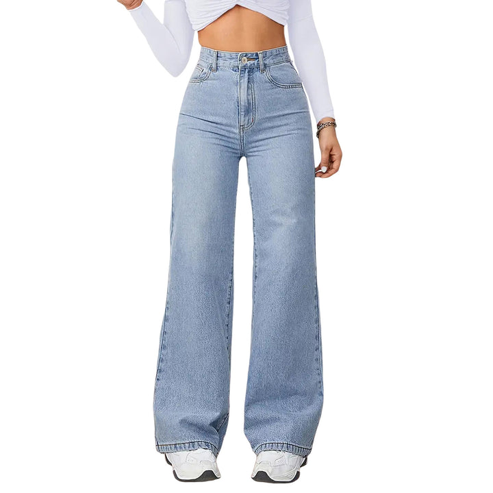 Damen High-Waist Weite-Jeans mit geradem Bein Drune