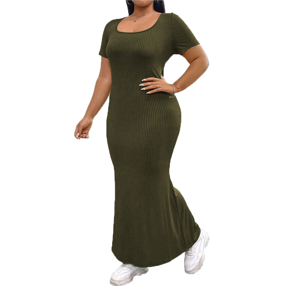 Damen figurbetontes Maxikleid mit quadratischem Ausschnitt aus Rippstrick Drune