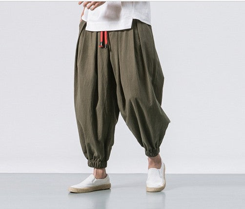 Herren nan lässige Leinen-Joggerhose mit Tunnelzug, strukturierter Oberfläche und elastischen Bündchen Drune