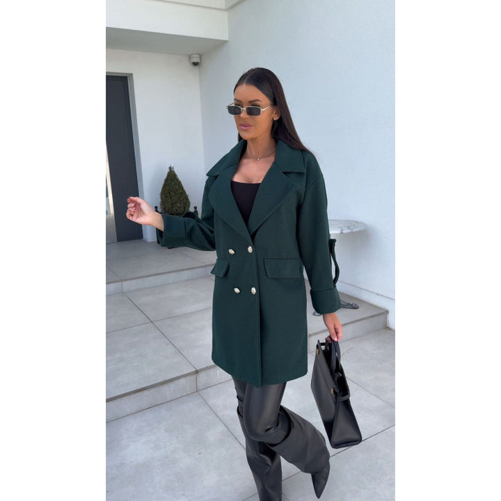 Damen modischer Oversized-Baumwollblazer mit doppelter Knopfleiste und praktischen Taschen Drune
