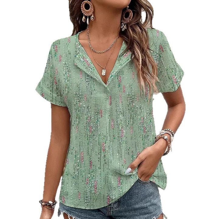 Damen nan leichte V-Ausschnitt-Bluse mit strukturierter Krepp-Optik, kurzem Kimonoärmel und abgerundetem Saum Drune