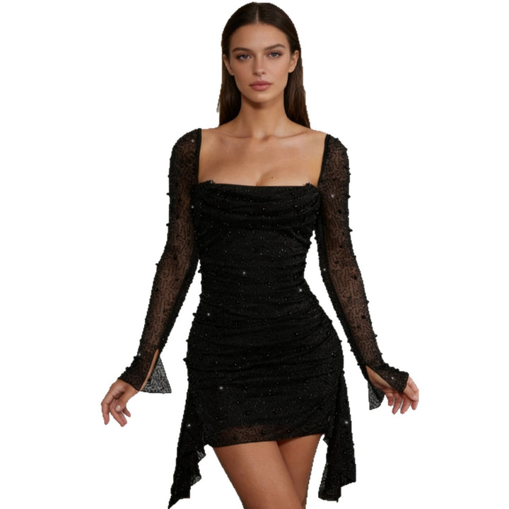 Damen Glamouröses Minikleid mit Ärmel und raffinierten Details Drune
