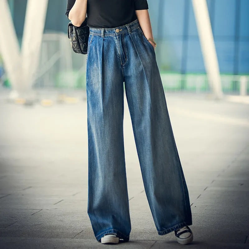 Damen Weite Denim-Hose im lässigen Hochbund-Stil Drune