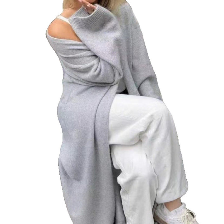 Damen Langer offener Strickmantel-Cardigan mit schulterfreiem Oversize-Schnitt und Kaschmir-Touch Drune