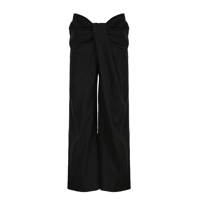 Damen hochtaillierte Palazzohose mit Drapé-Detail und weitem Bein Drune