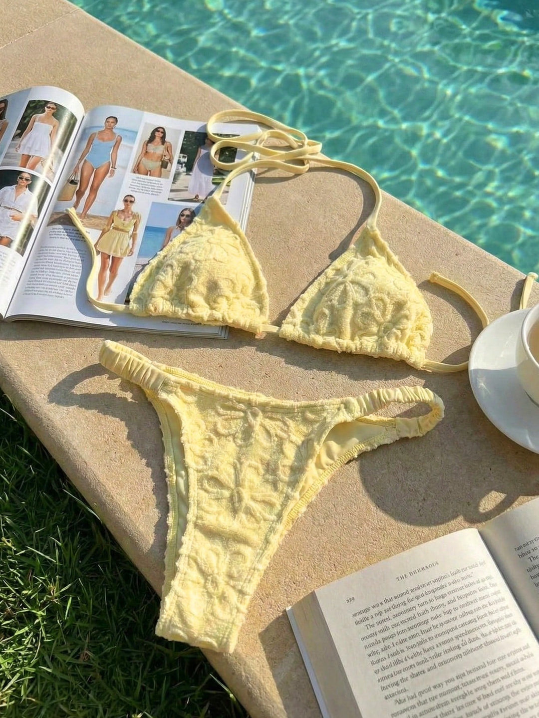 Damen Triangel-Bikini mit blumenförmigen Stickereien Drune