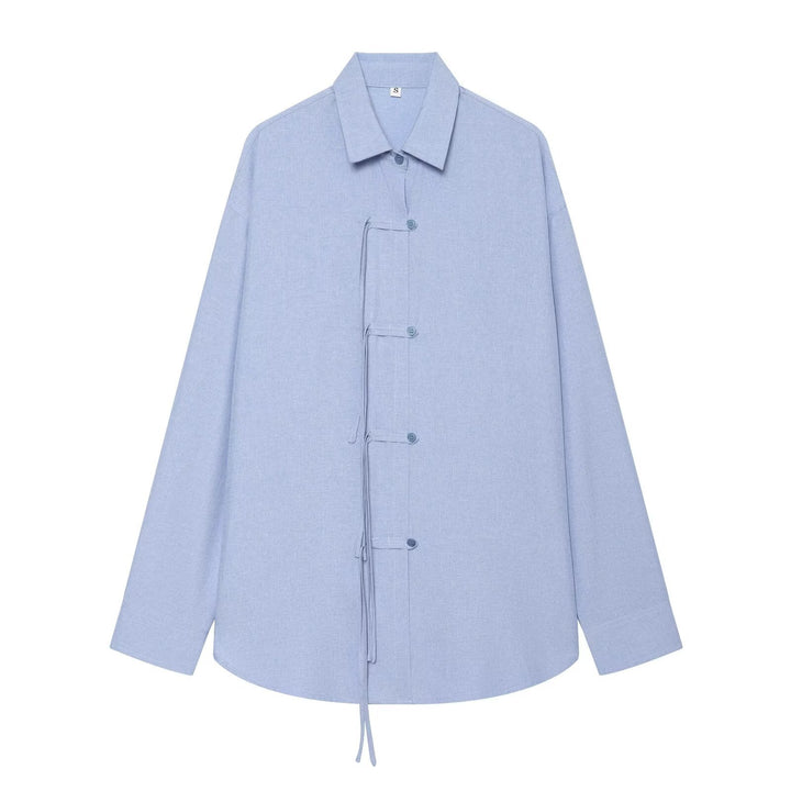 Damen Oversize-Hemd mit Bindeschlaufen, verdeckter Knopfleiste und Tunnelzugsaum Drune