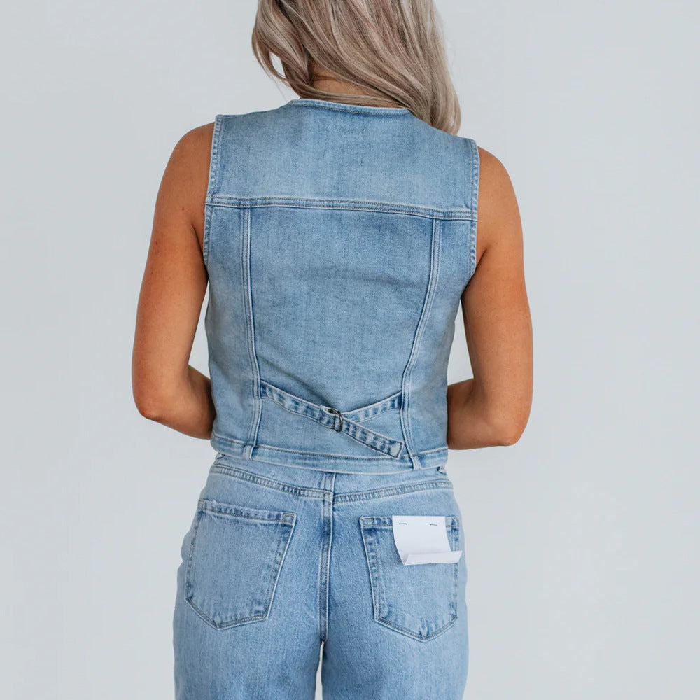 Damen Jeansweste mit Knopfleiste und praktischen Taschen Drune