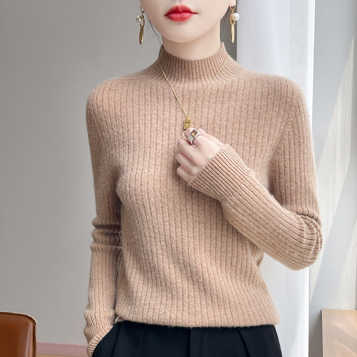 Damen Schmaler Rippenstrick-Mockneck mit extraweicher Kaschmir-Optik Drune