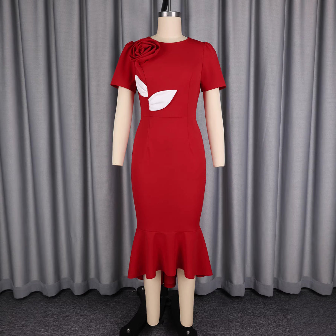 Damen Elegantes Kleid mit floralen Applikationen Drune
