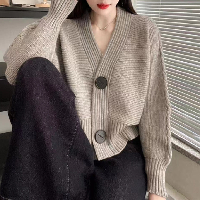 Damen kuschelige Strickjacke mit weitem Schnitt und großen Knöpfen Drune