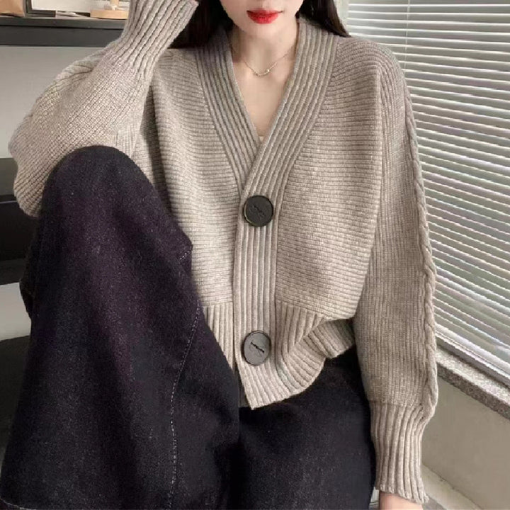 Damen kuschelige Strickjacke mit weitem Schnitt und großen Knöpfen Drune