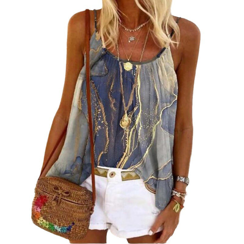 Damen Sommerliches Tanktop mit modischem Marmormuster Drune