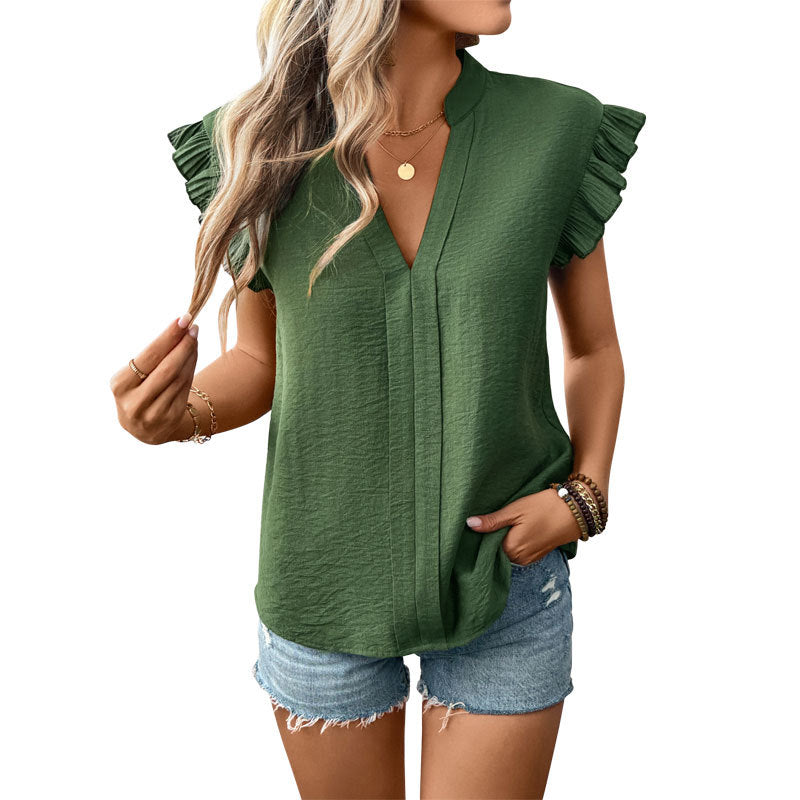 Damen Bluse mit voluminösen Rüschenärmel und eleganter V-Ausschnitt Drune