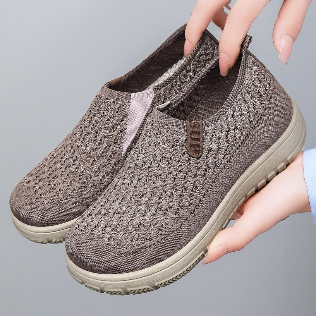 Damen nan gestrickter Komfort-Slip-On-Sneaker mit sockenähnlichem Schaft, atmungsaktiver 3D-Struktur und dämpfender EVA-Sohle Drune