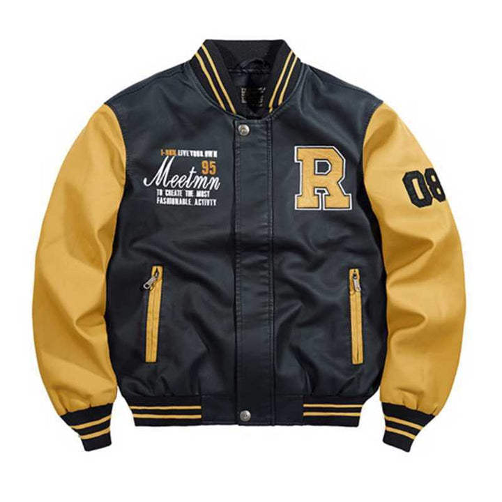 Herren College‑Varsity‑Bomberjacke mit kontrastreichen Ärmeln, Letterpatch und Rippbündchen Drune