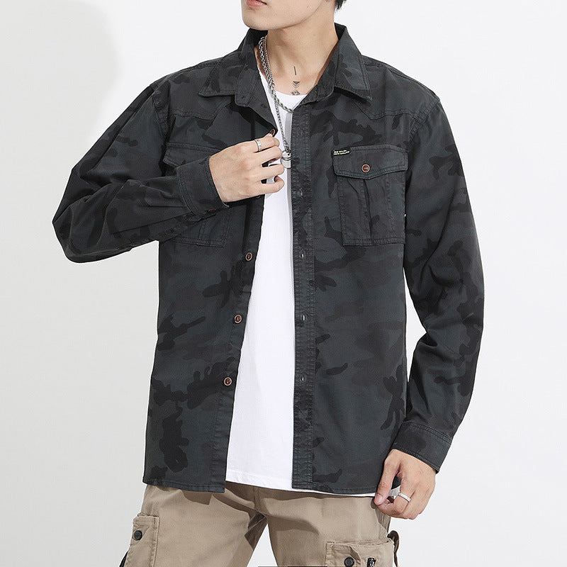 Herren Camouflage-Fieldshirtjacke aus leichtem Baumwoll-Twill mit Brusttaschen Drune