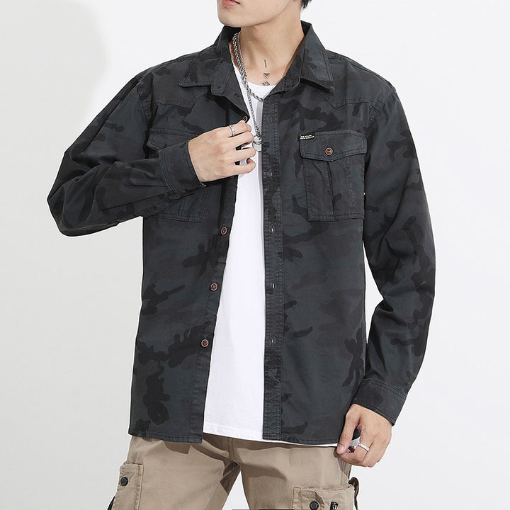 Herren Camouflage-Fieldshirtjacke aus leichtem Baumwoll-Twill mit Brusttaschen Drune