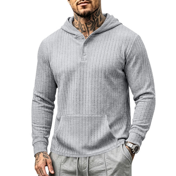 Herren Strukturiertes Kapuzen-Henley-Pullover mit Kängurutasche und Zopfstruktur Drune