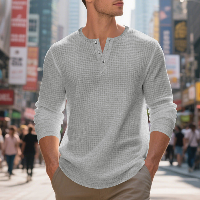 Herren nan thermoregulierendes Waffel-Thermalshirt mit Kurzknopfleiste und gerundetem Saum Drune