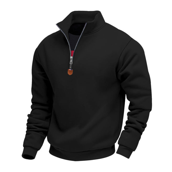 Herren sportlicher Pullover mit halbem Reißverschluss und modischem Stehkragen Drune