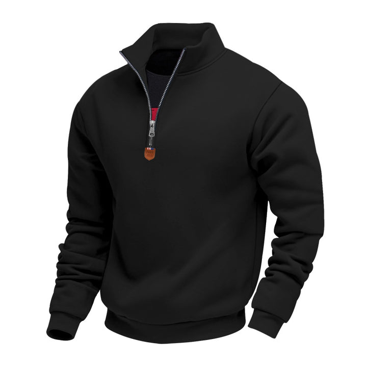 Herren sportlicher Pullover mit halbem Reißverschluss und modischem Stehkragen Drune