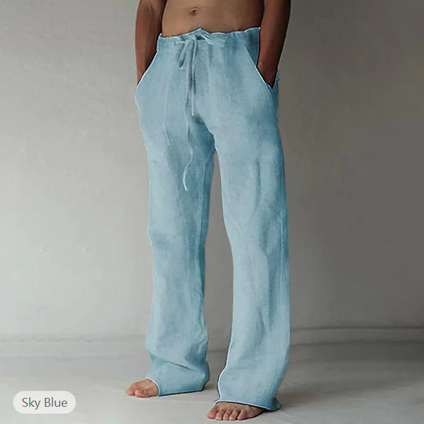 Herren Leinenhose mit weitem Schnitt Kordelzug und Seitentaschen Drune