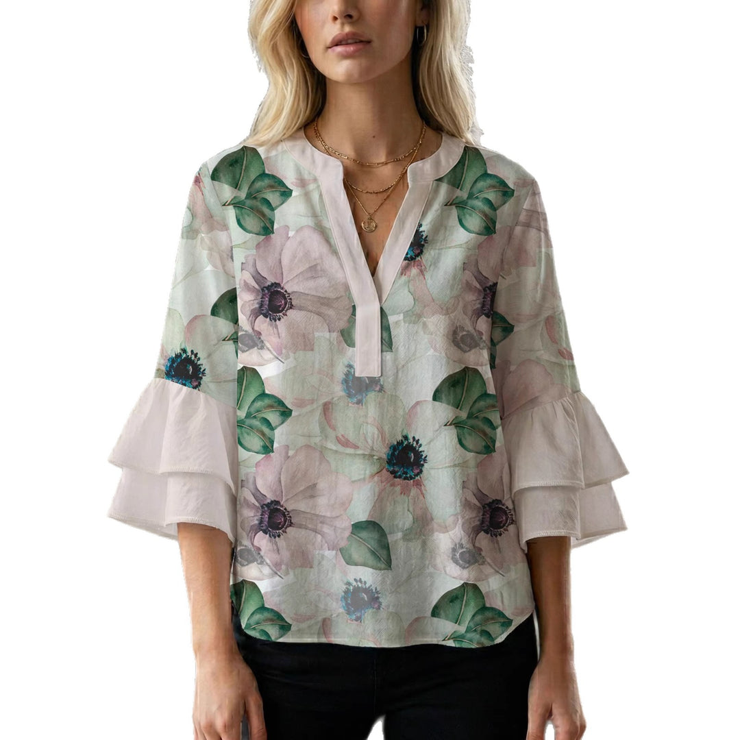 Damen Bluse mit voluminösen Ärmeln und floralem Design Drune