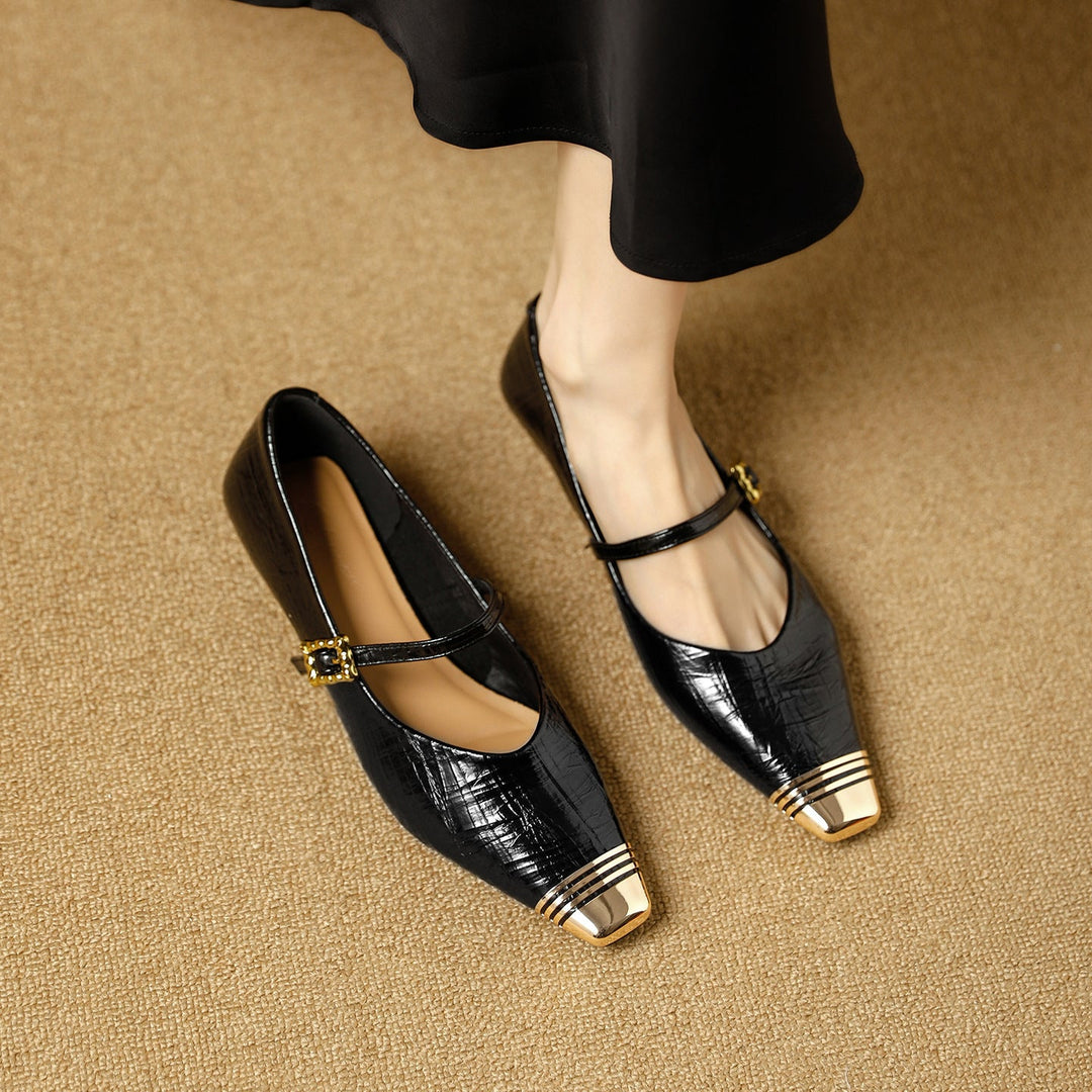 Damen Ballerinas mit elegantem Riemen und stilvollem Blockabsatz Drune
