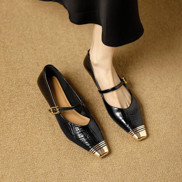 Damen Ballerinas mit elegantem Riemen und stilvollem Blockabsatz Drune
