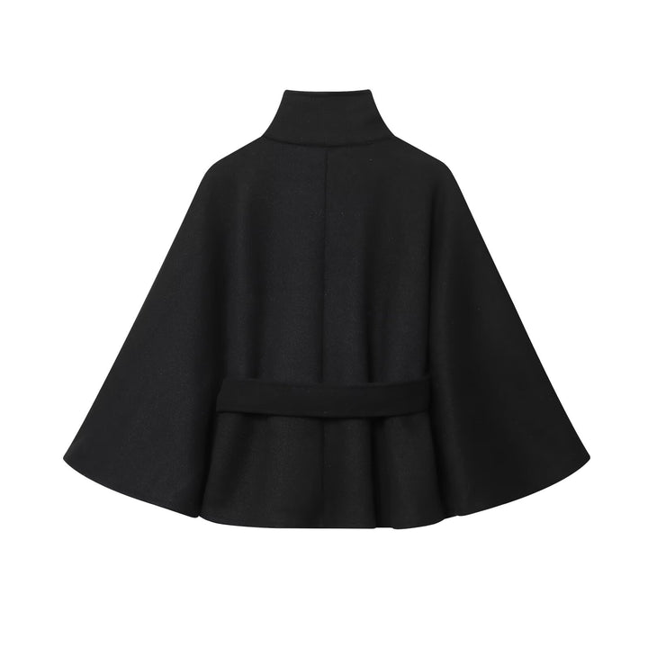 Damen nan Kurzcape mit Stehkragen, Knopfverschluss und Bindegürtel Drune