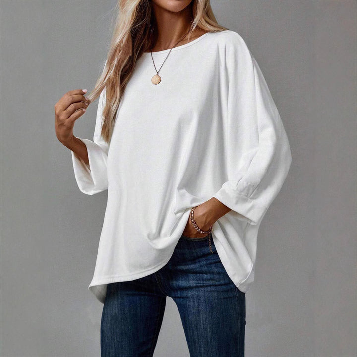 Damen Oversize Tunika‑Bluse mit U‑Boot‑Ausschnitt und dreiviertelärmeln Drune