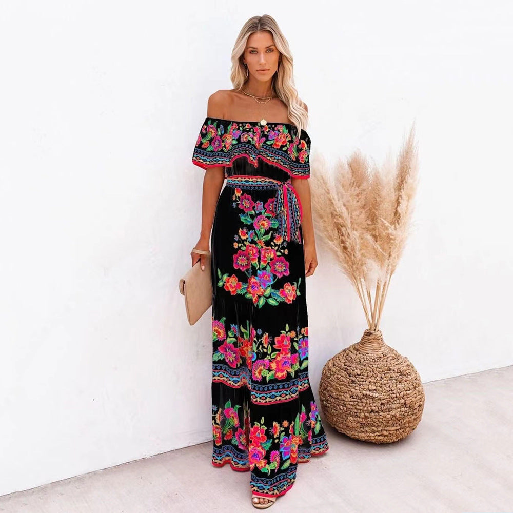 Damen Off-Shoulder Sommerkleid mit floralem Volant Drune