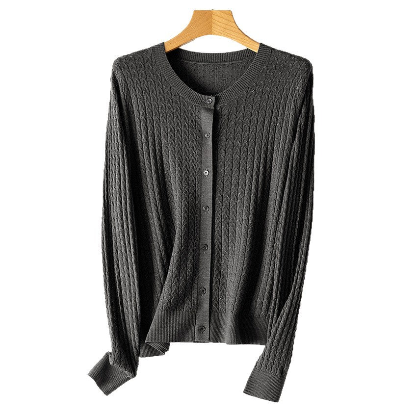 Damen Feinstrick-Cardigan mit Zopfmuster, Rundhalsausschnitt und Knopfleiste Drune