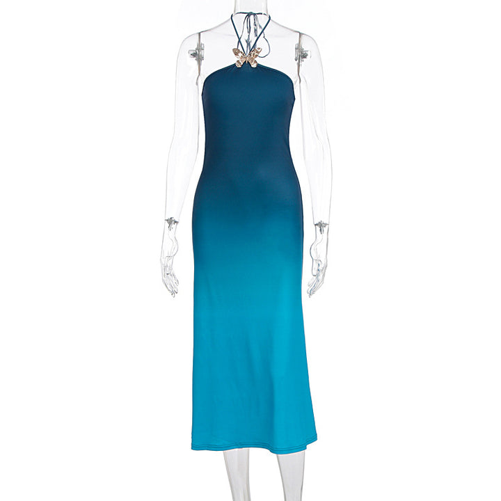 Damen lässiges Maxikleid mit elegantem Halterneck und einzigartigem Farbverlauf Drune