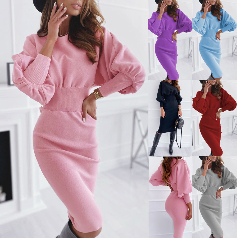 Damen Sweatkleid mit ballonförmigen Ärmeln und figurbetontem Schnitt Drune