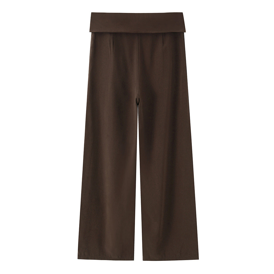 Damen Weite Hochtaillierte Stoffhose mit Umschlagbund und Bügelfalten Drune