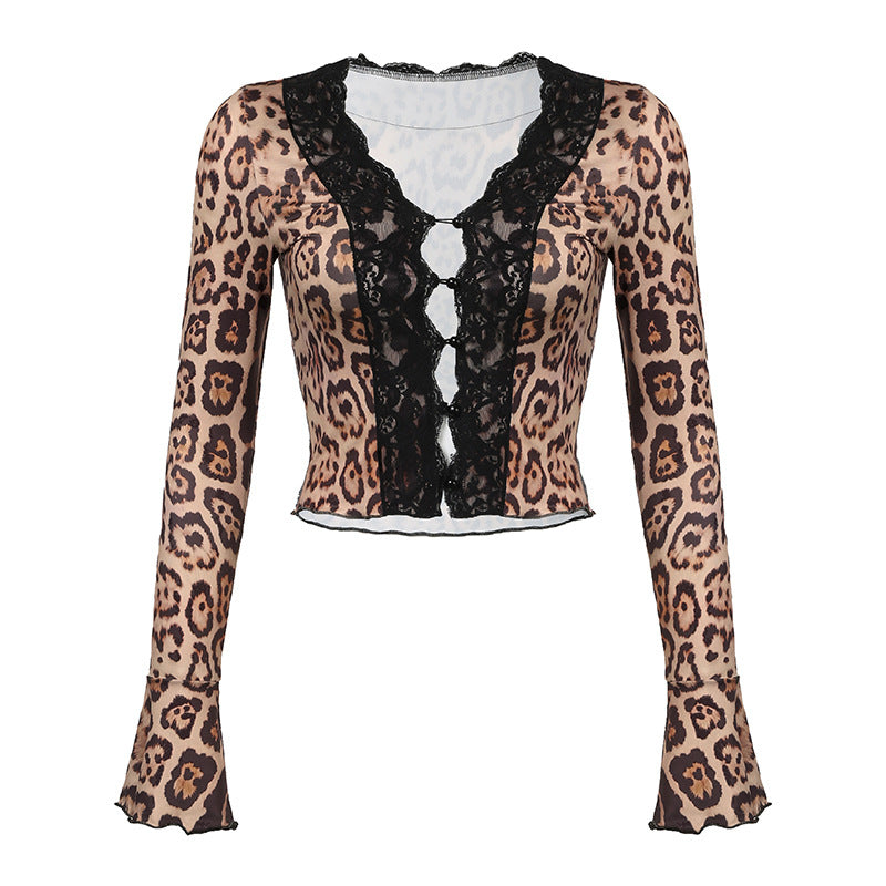 Damen Elegant geschnittenes Top mit animalischem Muster und Rüschendetails Drune